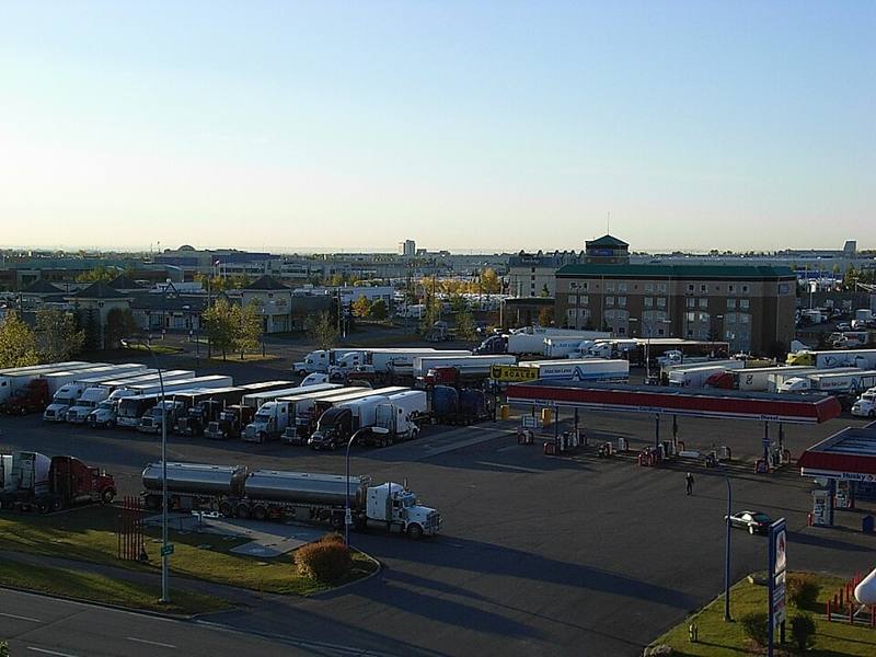 Trucks parked at a truck stop