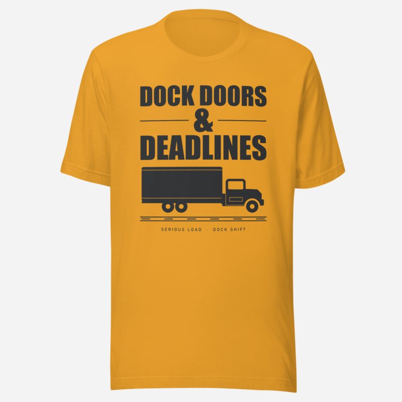 Serious Load Dock Doors & Deadlines Van Division Tee in Mustard