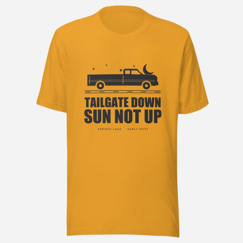 Serious Load Tailgate Down, Sun Not Up Van Division Tee in Mustard