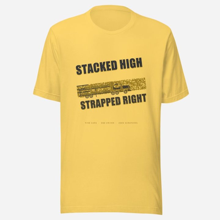 Serious Load Stacked High Strapped Right Freight Tee in Yellow