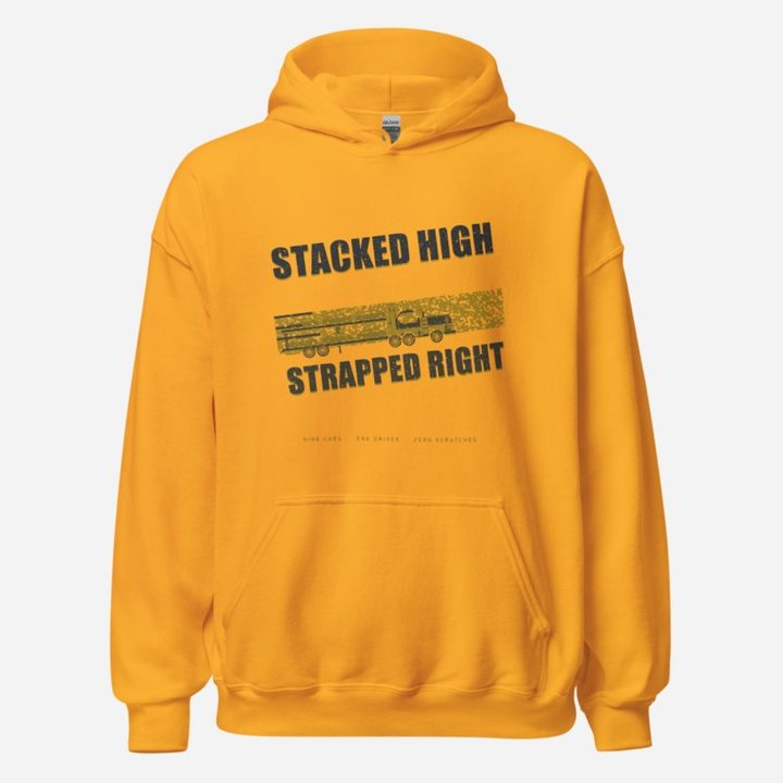Serious Load Stacked High Strapped Right Freight Hoodie in Gold