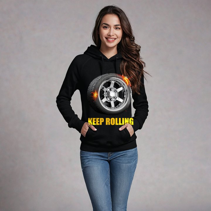 Serious Load Keep Rolling Chrome Wheel Hoodie in Black